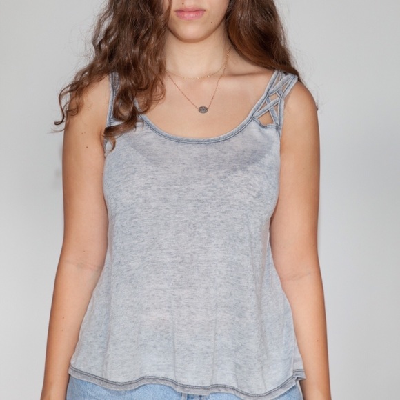 SALE Gray top w/ Criss Cross Pattern on Shoulders!