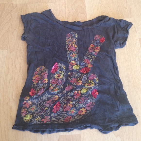 Aeropostale Peace Sign Graphic Grey Tee - Picture 1 of 3