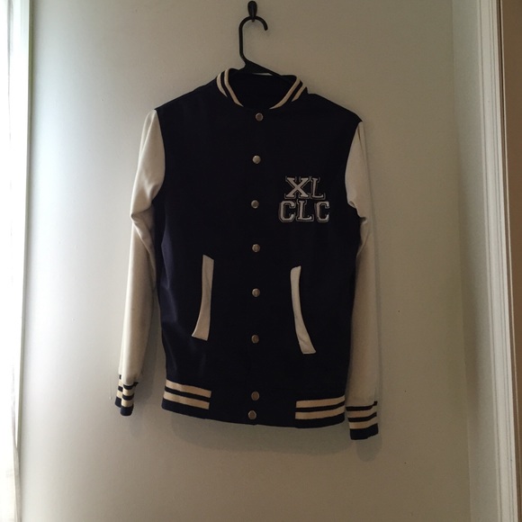 Cool navy varsity jacket!