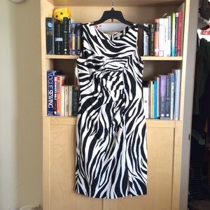 Zebra print ruched front career sheath dress