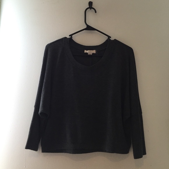 Dark grey cropped sweater.