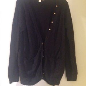 Black Oversized Cardigan with Gold Buttons