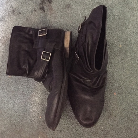 black buckled ankle booties