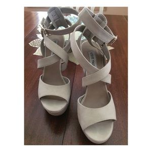 Strappy cream wedge sandals