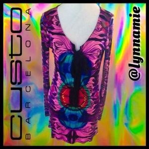 Custo Barcelona pink multicolor dress with tie