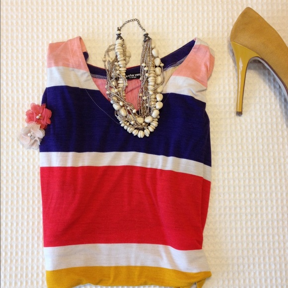 Popsicle Striped Jersey Flutter Sleeve Top