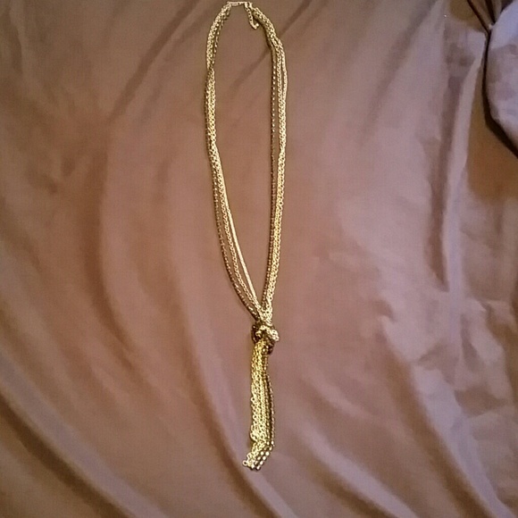 Gold and chocolate brown knot and tassel necklace