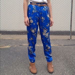 Satin Blue Floral Pants