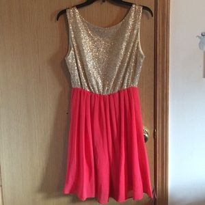 🌟Sassy Gold Sequin and Hot Coral Dress🌟