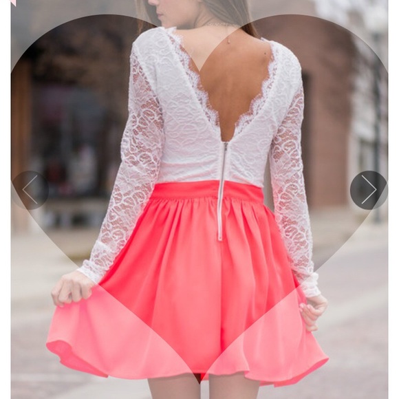 Depri Dresses & Skirts - HP💕 Boutique Coral & long sleeve lace dress