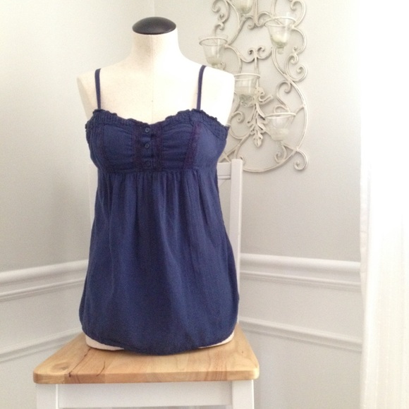 Ruffled Navy Blue Peasant Tank