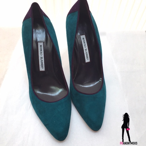 Manolo Blahnik Teal and Purple Suede Pumps 40.5 - Picture 2 of 4
