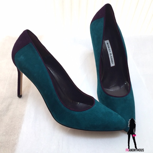 Manolo Blahnik Shoes - Manolo Blahnik Teal and Purple Suede Pumps 40.5