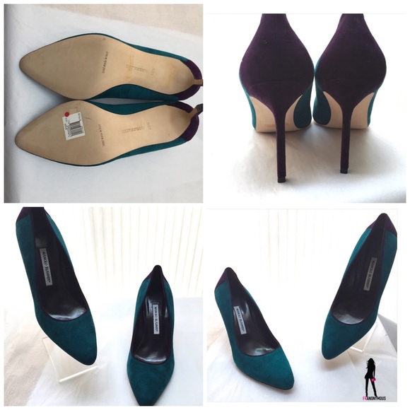 Manolo Blahnik Teal and Purple Suede Pumps 40.5 - Picture 4 of 4