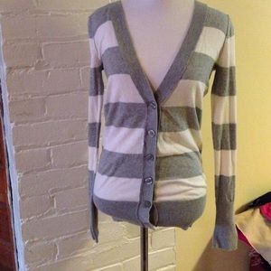 Gray and white striped cardigan