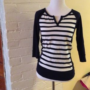 Navy and white striped slimming tee