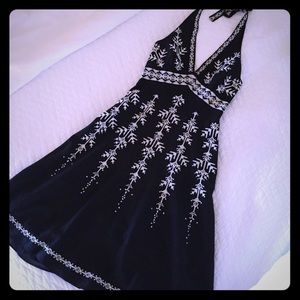 BCBG MaxAzria Black Aztec Halter Dress