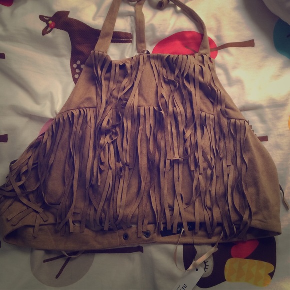Brown fringe crop top