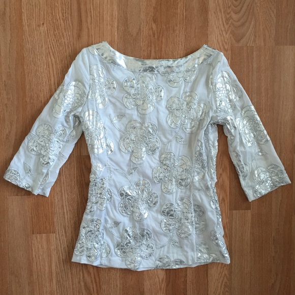 🚫Sold🚫Tory Burch tunic sz 6. White with silver! - Picture 2 of 4