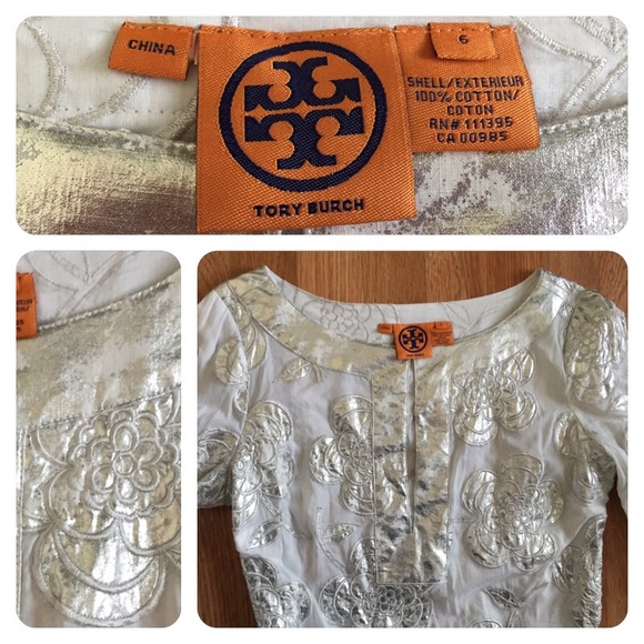 🚫Sold🚫Tory Burch tunic sz 6. White with silver! - Picture 3 of 4