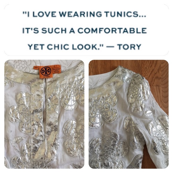 🚫Sold🚫Tory Burch tunic sz 6. White with silver! - Picture 4 of 4