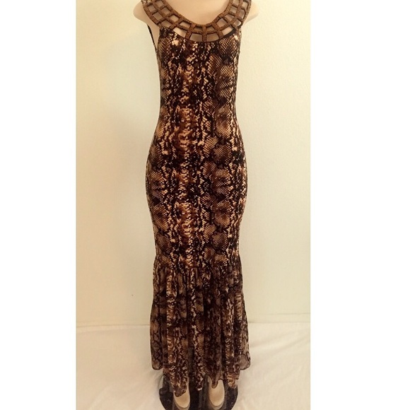 Snake Print Beaded Mermaid Dress