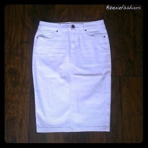 WHITE KARDASHIAN DENIM PENCIL SKIRT