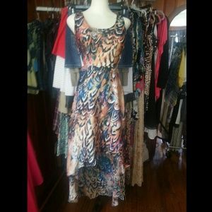 Hi low multi color multi pattern dress
