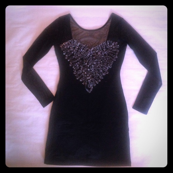 Motel Rocks Bodycon Black Dress w/ Mesh Sleeve