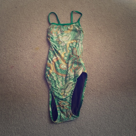 Green yellow and white swimsuit