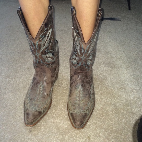 Justin Bent Rail cowboy boots with turquoise
