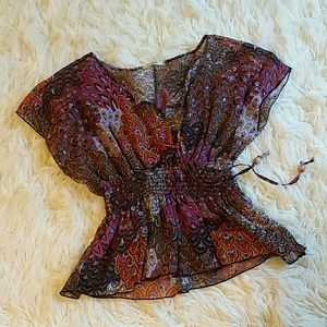 Pink paisley peasant blouse