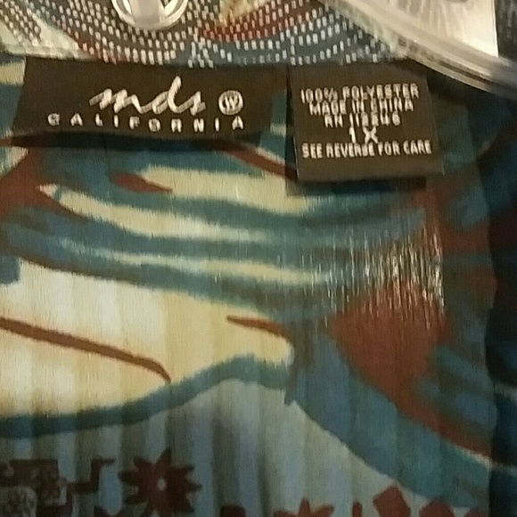 Torqoise Floral Print Blouse Size1x - Picture 3 of 4