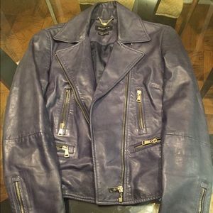 Massimo Dutti Dark Blue Leather Jacket