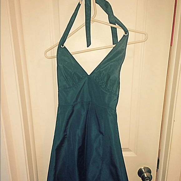Silk Peacock Blue Halter Neck dress