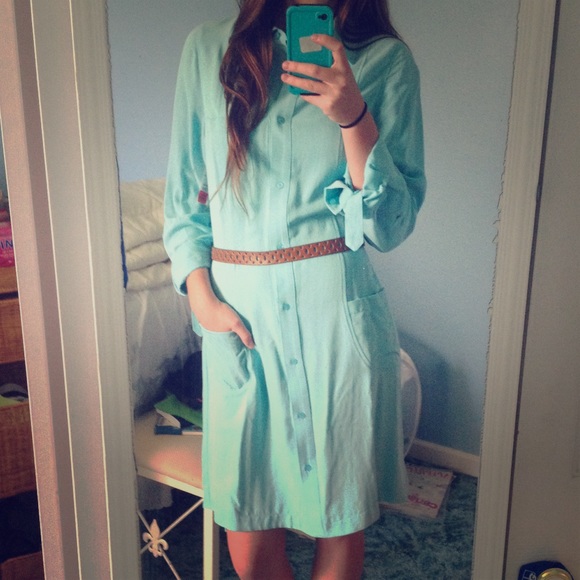 Robin Egg Blue Button Up Dress