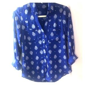 Express Portofino Shirt Blue w/ White paisley