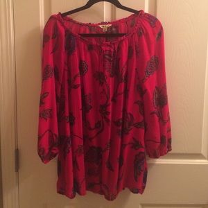 Red floral blouse