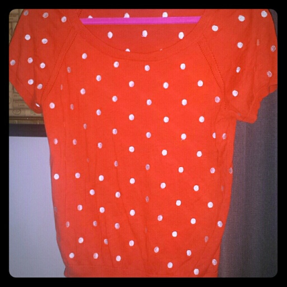 Orange polka dot short sleeve sweater