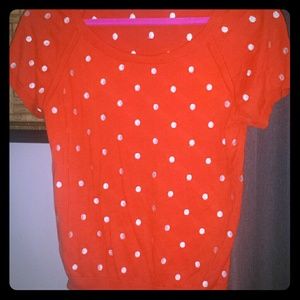 Orange polka dot short sleeve sweater