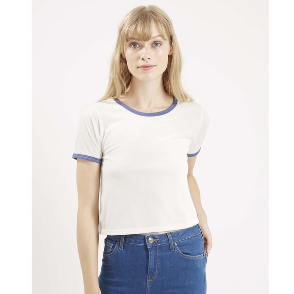 Topshop Petite Contrast Trim Cropped Tee
