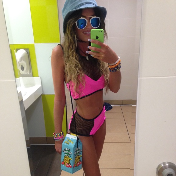 Topshop Other - Topshop neon pink and net high waisted bikini