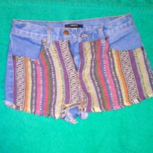 Forever 21 Demin Aztec Print High-Waisted Shorts