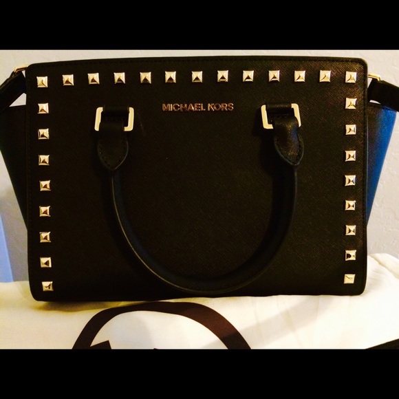 Michael Kors Handbags - Michael Kors black studded Selma satchel Med size