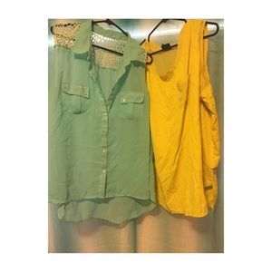 Yellow and blue silk tank tops