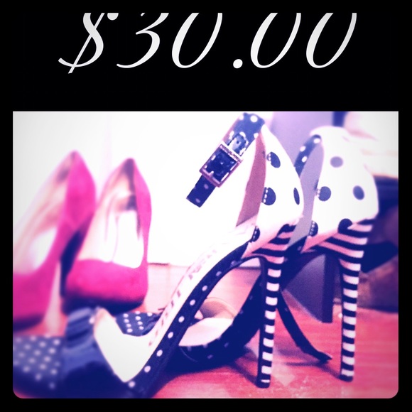 Black and white polkadot pumps