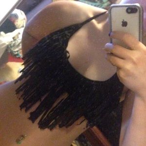 Black fringe bikini top