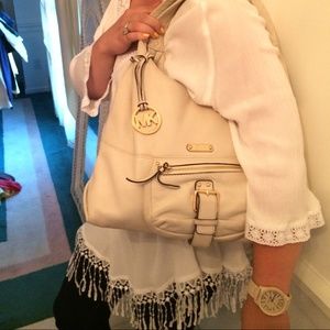 Authentic Cream Michael Kors Satchel Handbag