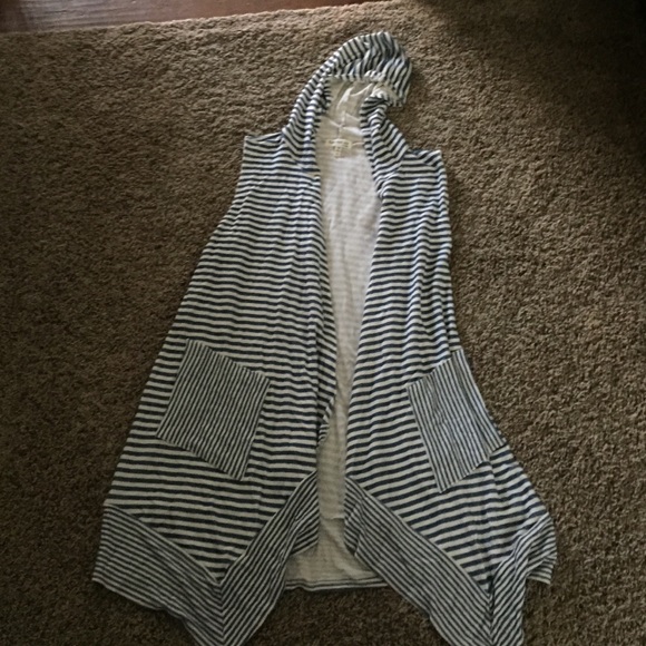 Blue and White Striped Cardigan Vest - Picture 1 of 2