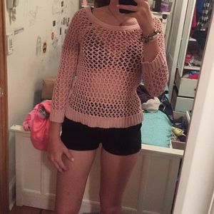 light pink holey knit sweater